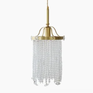 Winham crystal beaded pendant chandelier featuring teardrop-shaped crystal tassel ends and brushed gold brass fixture