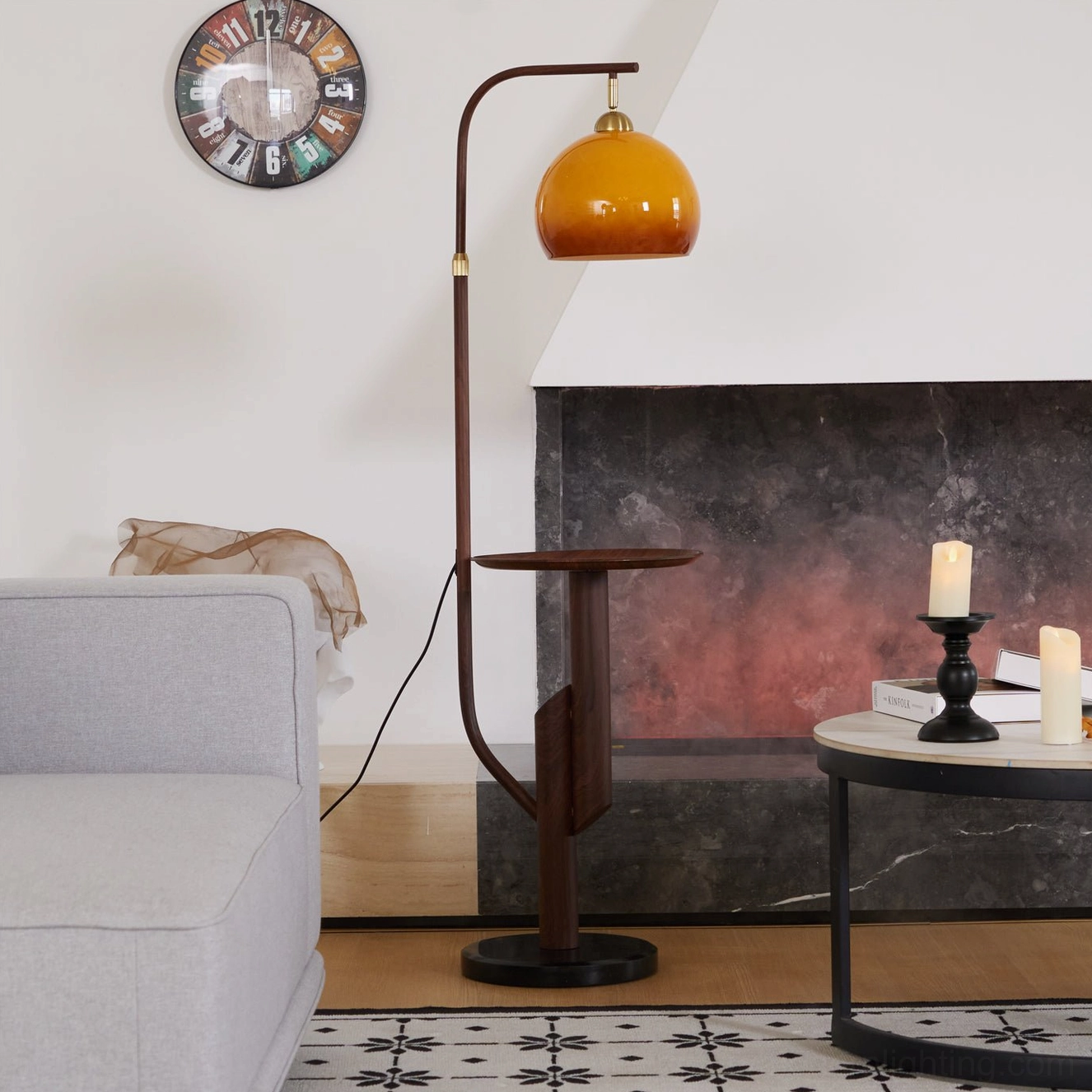 Winona arc floor lamp base and structural foundation, black metal post with round base