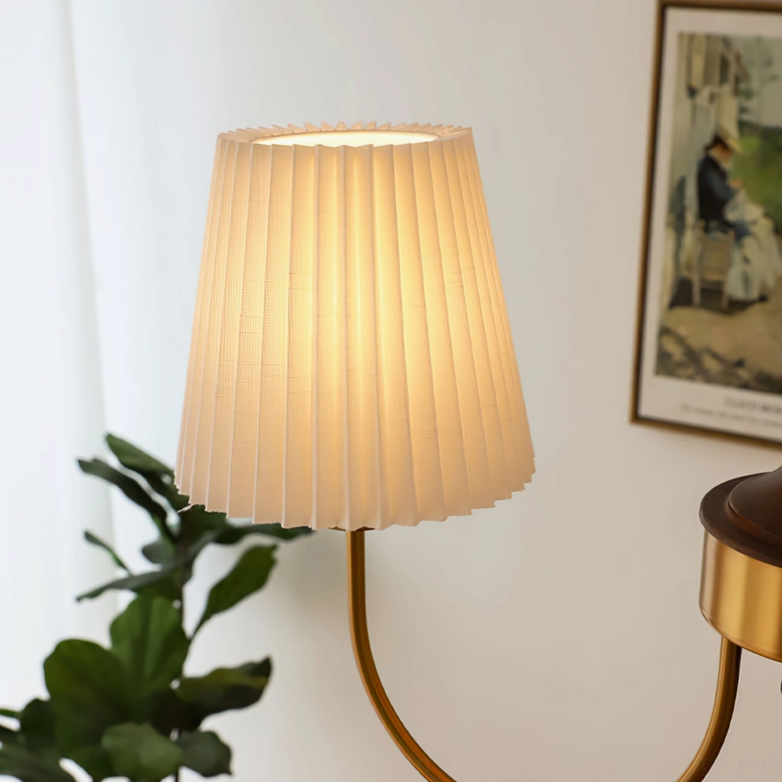 Wood chandelier fabric shade texture and pleated design close-up