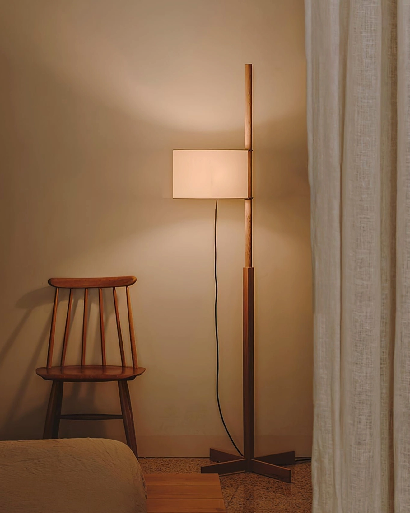Multi-finish wooden floor lamps comparison showcasing natural wood walnut and cherry options