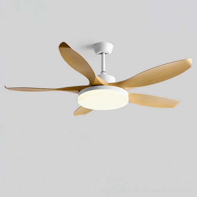 Wood and white ceiling fan light combining natural wood tones with modern white finish