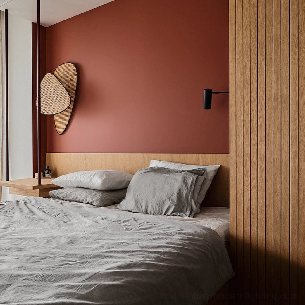 Woven rattan wall lamp warm light effect on neutral wall showcasing ambiance and texture play