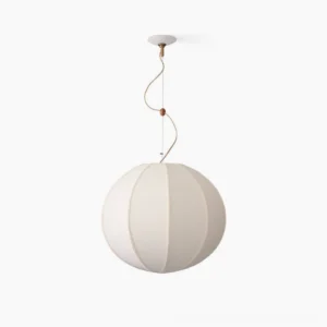 Yaratam spherical pendant light with segmented linen shade and twisted metal suspension rod - top view