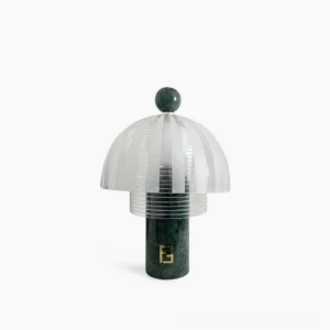 Yasuke green marble table lamp with frosted glass dome, front view isolated on white background