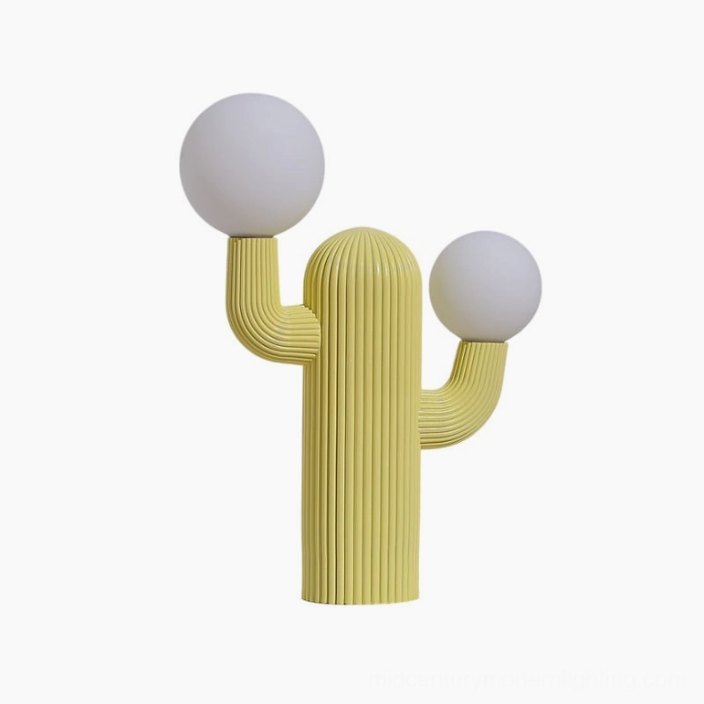 Cactus table lamp in yellow finish, three-quarter angle view showcasing ribbed sculptural form and plug options