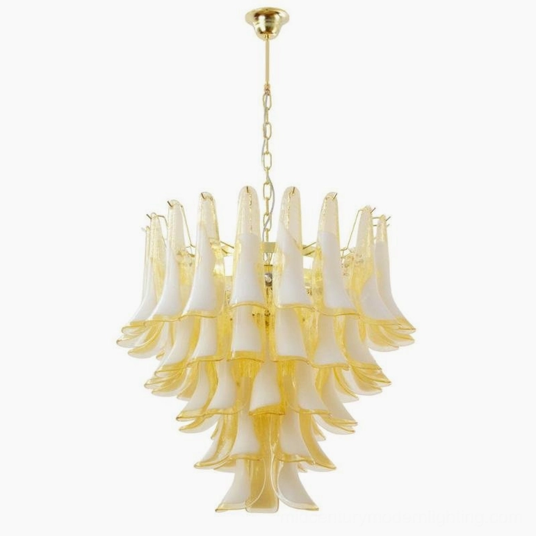 Yellow Petal Rain Chandelier warm color variant, amber glass petals, luxury ceiling fixture