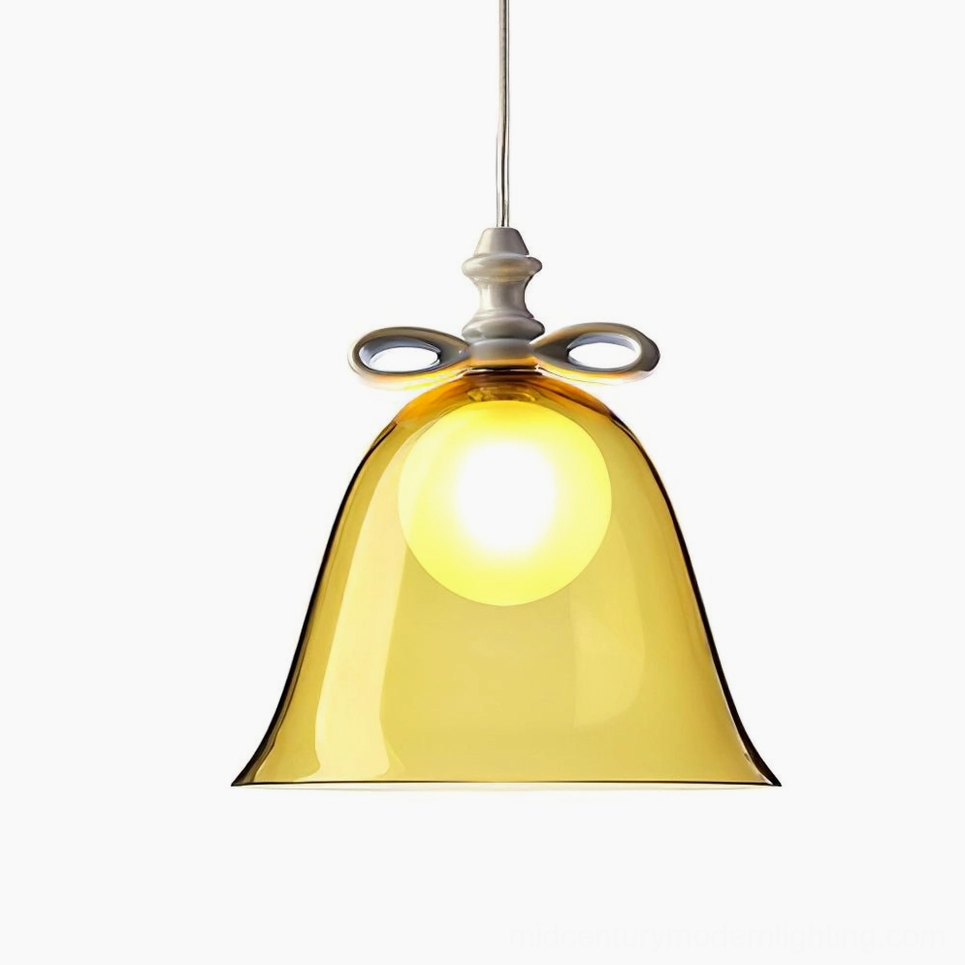 Yellow and white bell pendant lamp warm cheerful interior styling