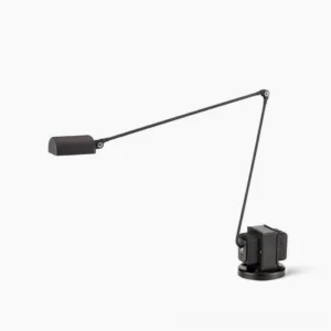 Zalena modern adjustable table lamp with rotating diffuser head in matte black metal finish, front studio view