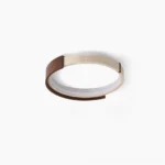 Zenova travertine and walnut wood ceiling light flat overhead view on white background showing dual-tone wabi-sabi ring design
