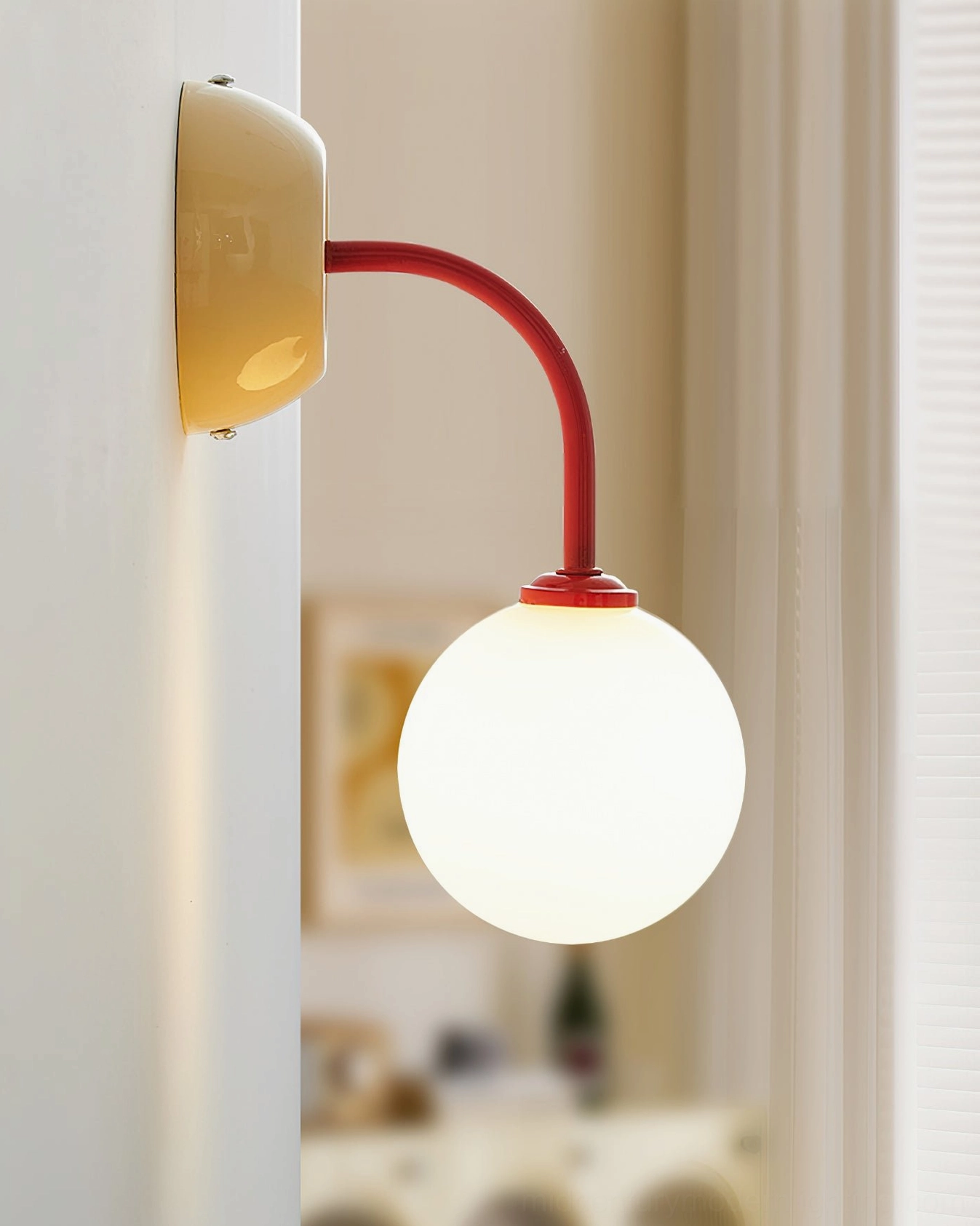 Zesta color-block wall sconce detailed view showing design construction, metal arm assembly, and glass diffuser component architecture
