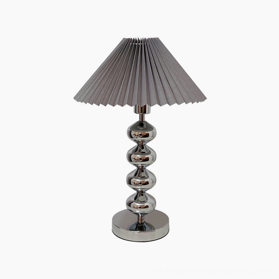 Zuma grey pleated shade table lamp polished chrome base elegant design